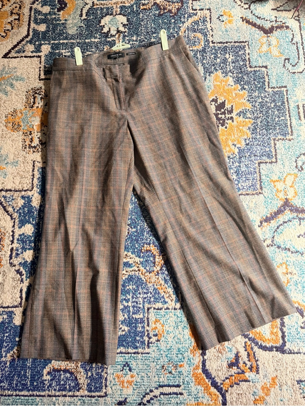 Lafayette 148 New York Brown Plaid Wide-Leg Cropped Dress Pants